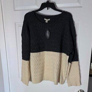 Cozy casual crew neck knit cream beige dark gray charcoal sweater 2x